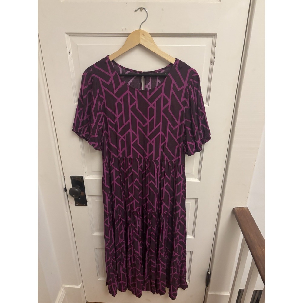 Mister Zimi Women's‎ Purple Patterned Tiered Viscose Maxi Dress Size 10